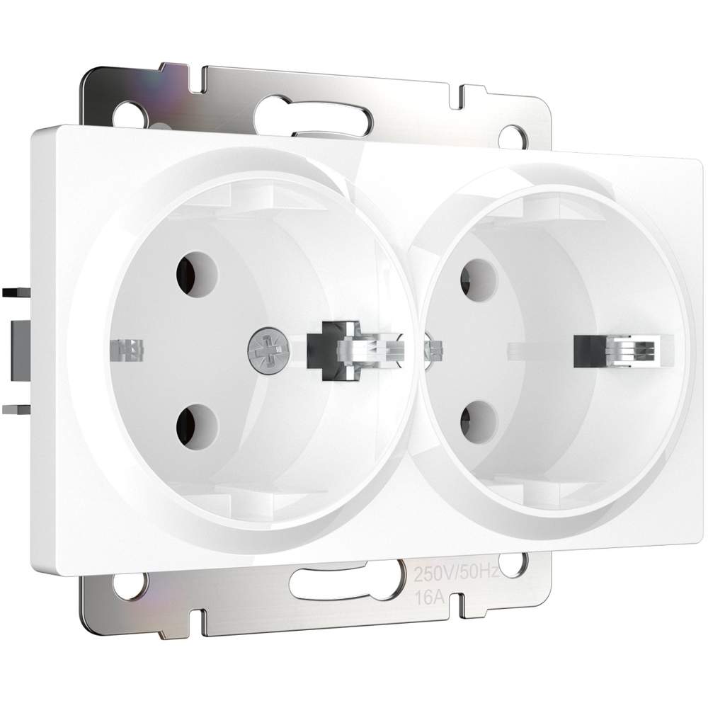 Розетка  Frame 2Р с/з  белая  WL01-SKG-02-IP20  -  W1172001