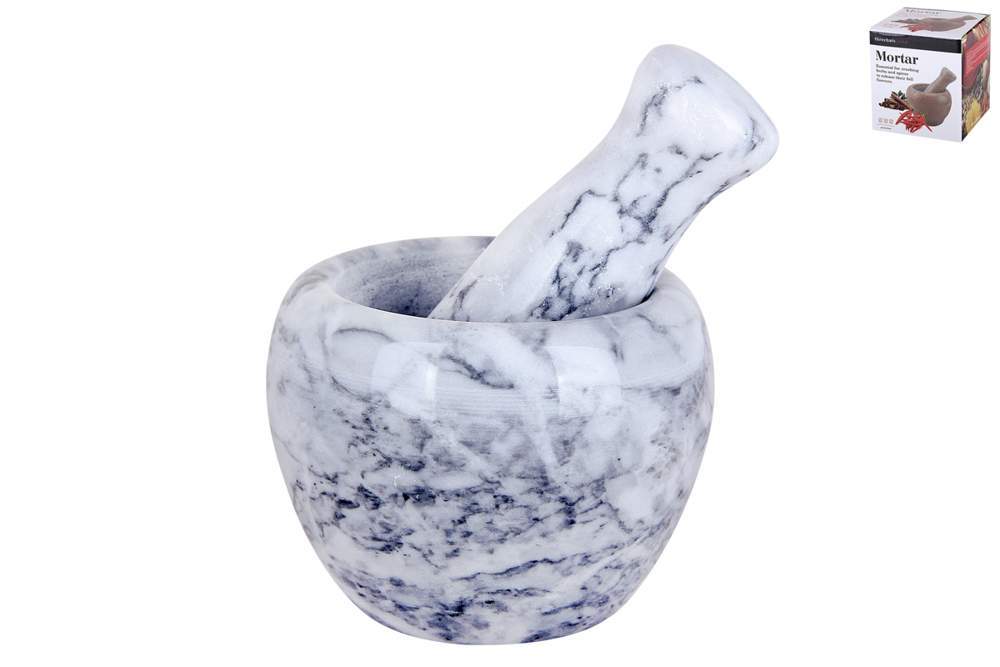 КОРАЛЛ Ступка 172527/5029 с пестиком мрамор серая 11*11*12см