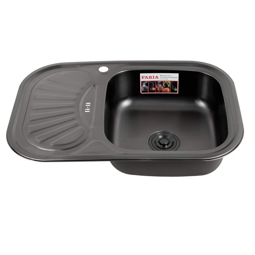Мойка FABIA врезная 75х49см правая  ГРАФИТ, 0,8мм глубина 18см  9570