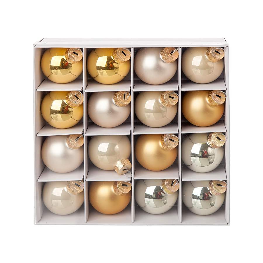 DECOLINE Набор шаров 40мм/16шт микс золото/шампань E17185-3 (стекло)