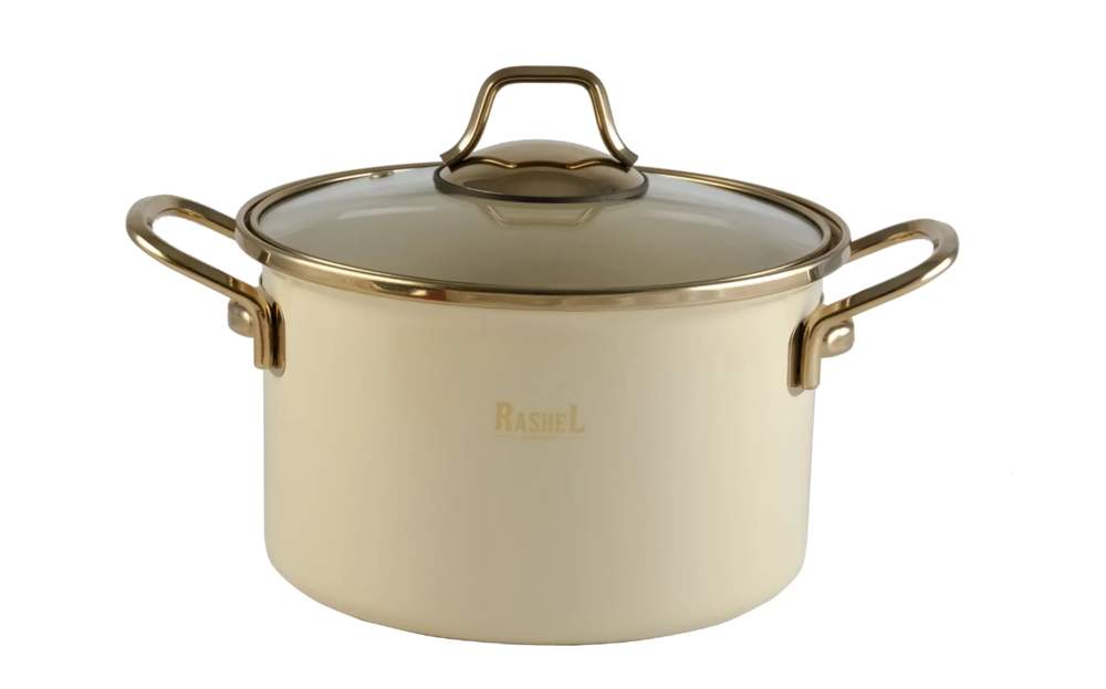 TM RASHEL Gold кремовый Кастрюля 6,5л 24см ручки (золото) с/кр 3х-слойная эмаль R-07724