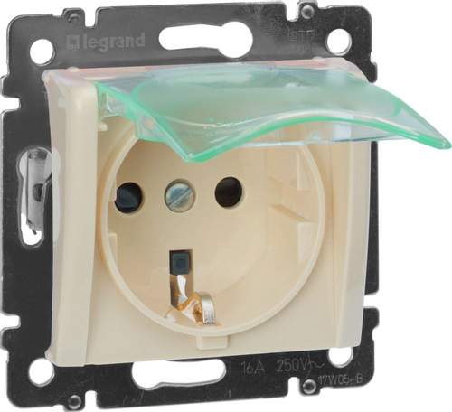 Розетка  VALENA  1-м СП IP44 с защ.кр. защ.шт. нем.станд. сл.кость 774120/126548
