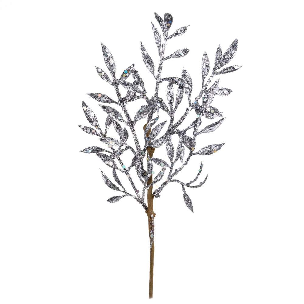DECOLINE Ветка декоративная HY1993-Y1477 с глиттером 26см серебро 