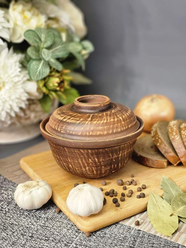 Пиала 600мл с крышкой красная глина пиал600