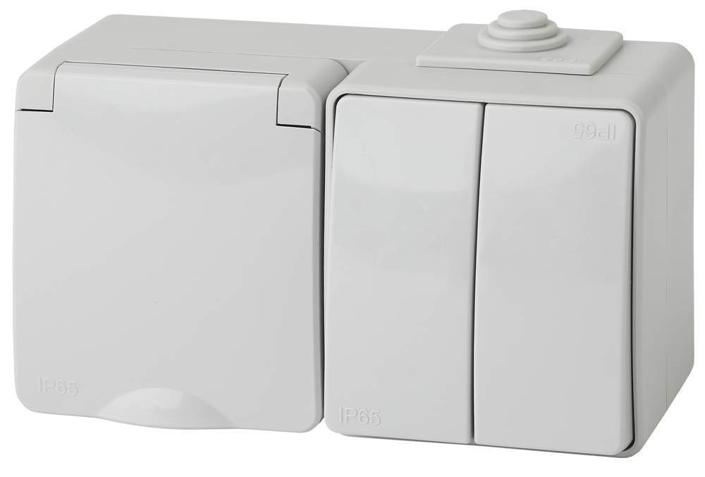 Блок Эра розетка+выкл.двойн.гориз. IP65 16А(10АХ)-250В ОУ Эра Эксперт 11-7602-03 серый