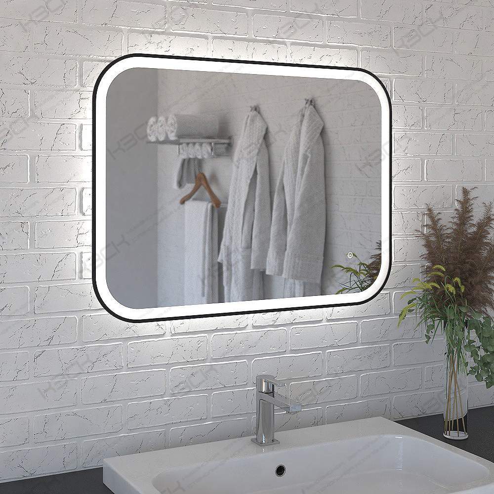 Зеркало 375ску 60х80см на белом алюм. профиле 2114 с рассеив. черн. окантов. 3750608ску