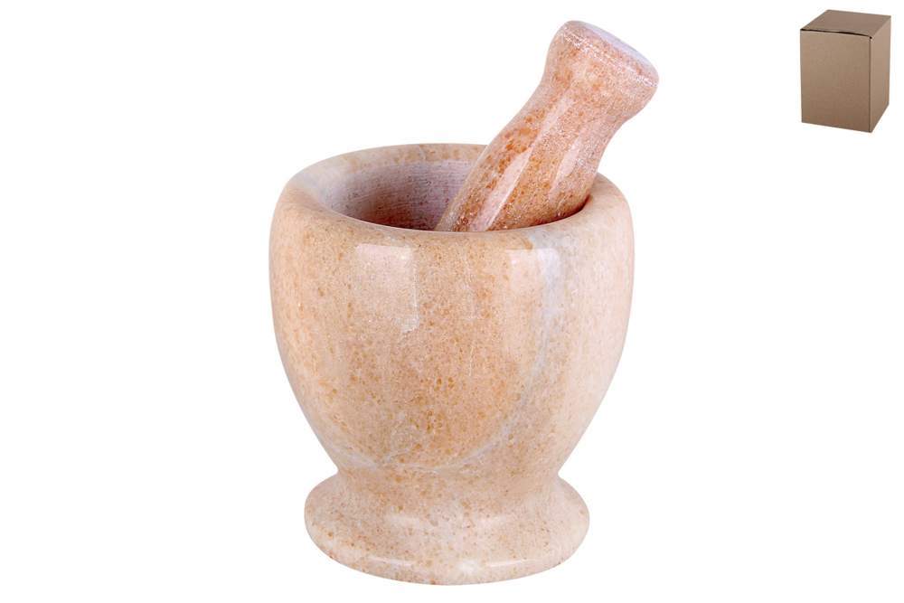 КОРАЛЛ Ступка 172566/5044 с пестиком мрамор коричневая 12.5*12.5*17см