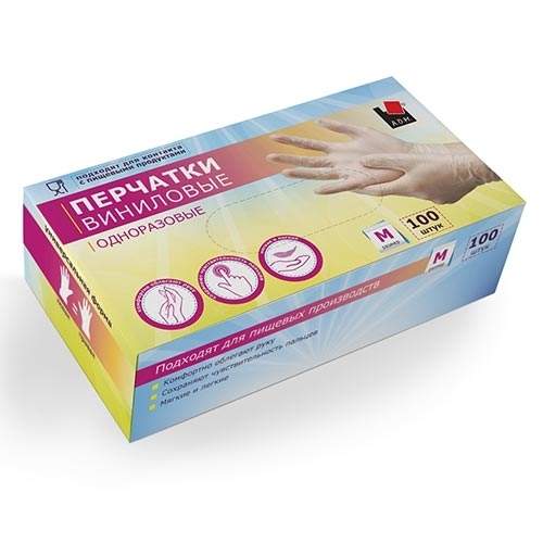 Перчатки виниловые белые M 100шт VIN002A