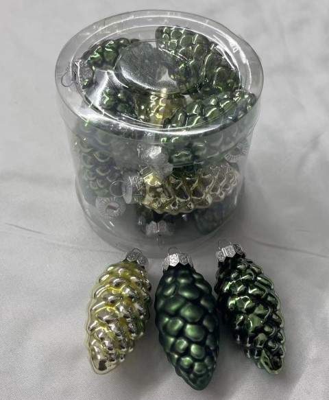 DECOLINE Набор украшений Шишки E17810-14 зеленый/золото 5см/12шт (стекло) 