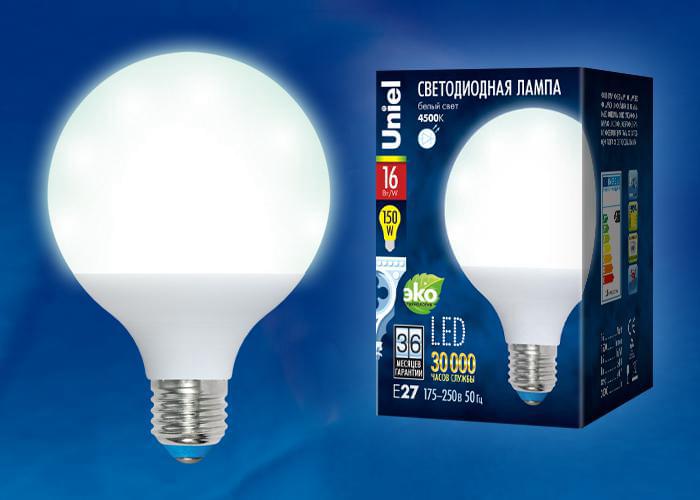 Лампа Uniel Palazzo LED-G95-16W/NW/E27/FR PLP02WH  UL-00000776