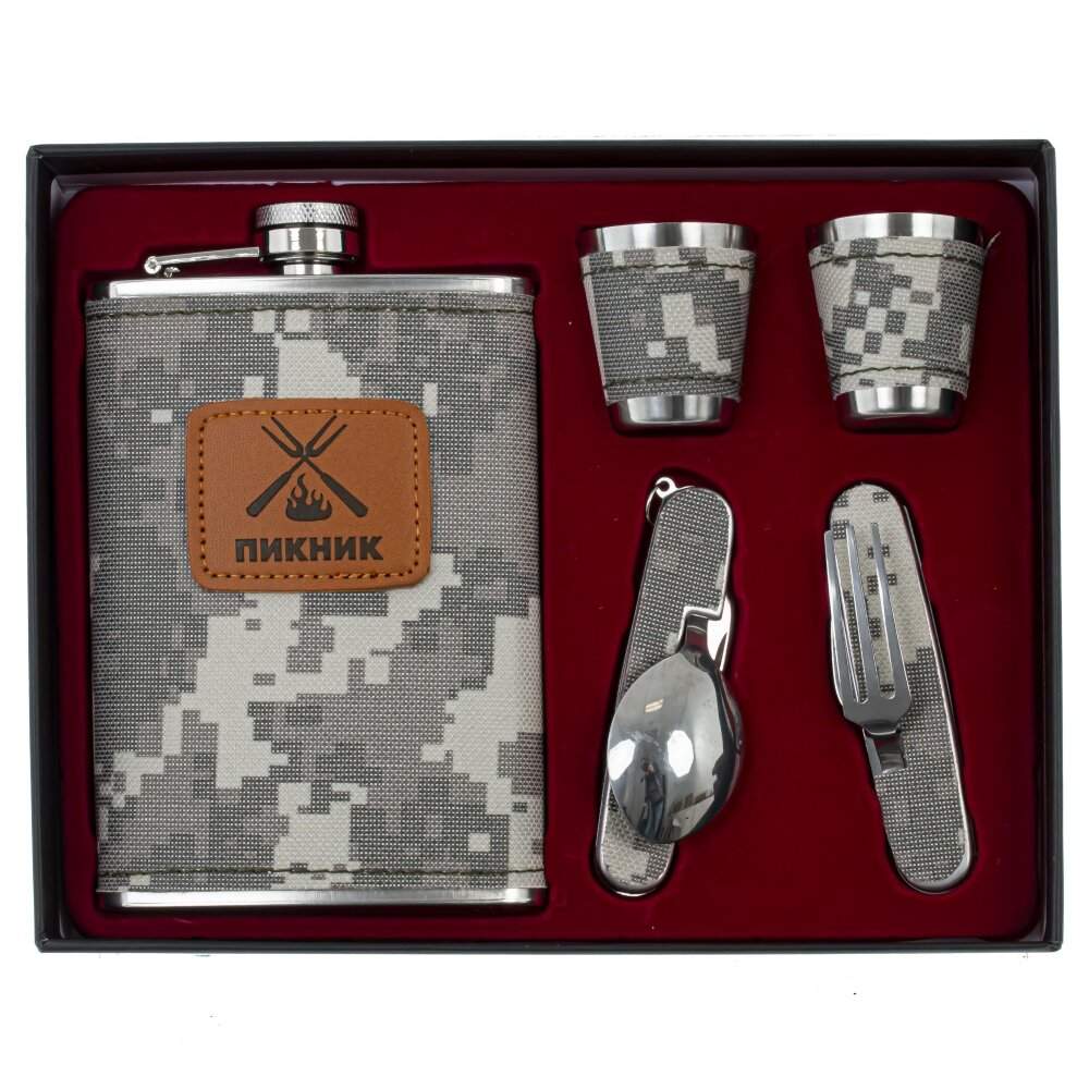 REMECO COLLECTION Набор подарочный 800051 (фляжка 250мл,2 стопки,вилка,ложка) L21,5 W17 H4см