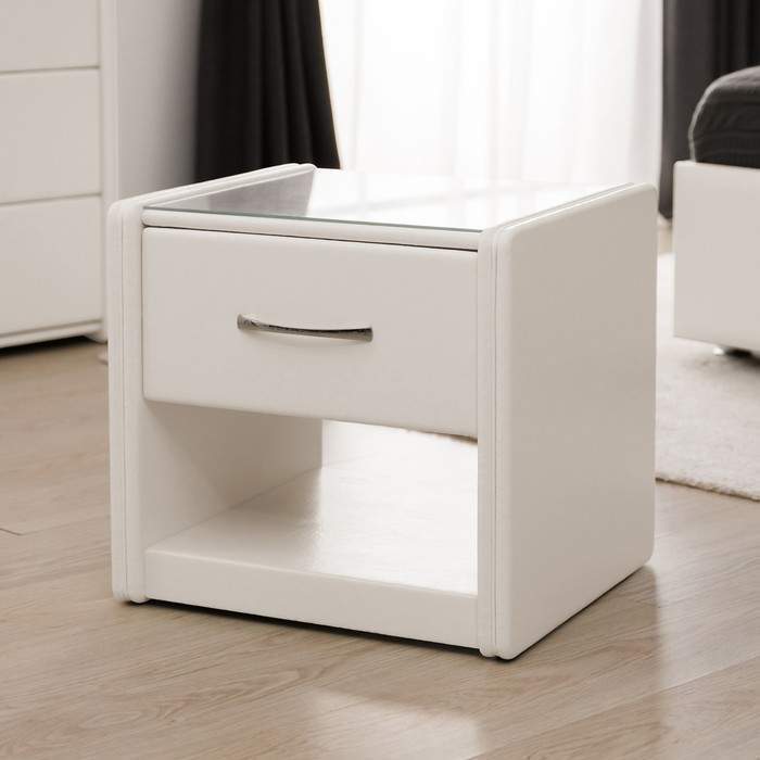 Тумба Алеро 1ящ.широкая(Взбитые сливки . ручка RS 005 CP(Chrome 1)прозр.стекло