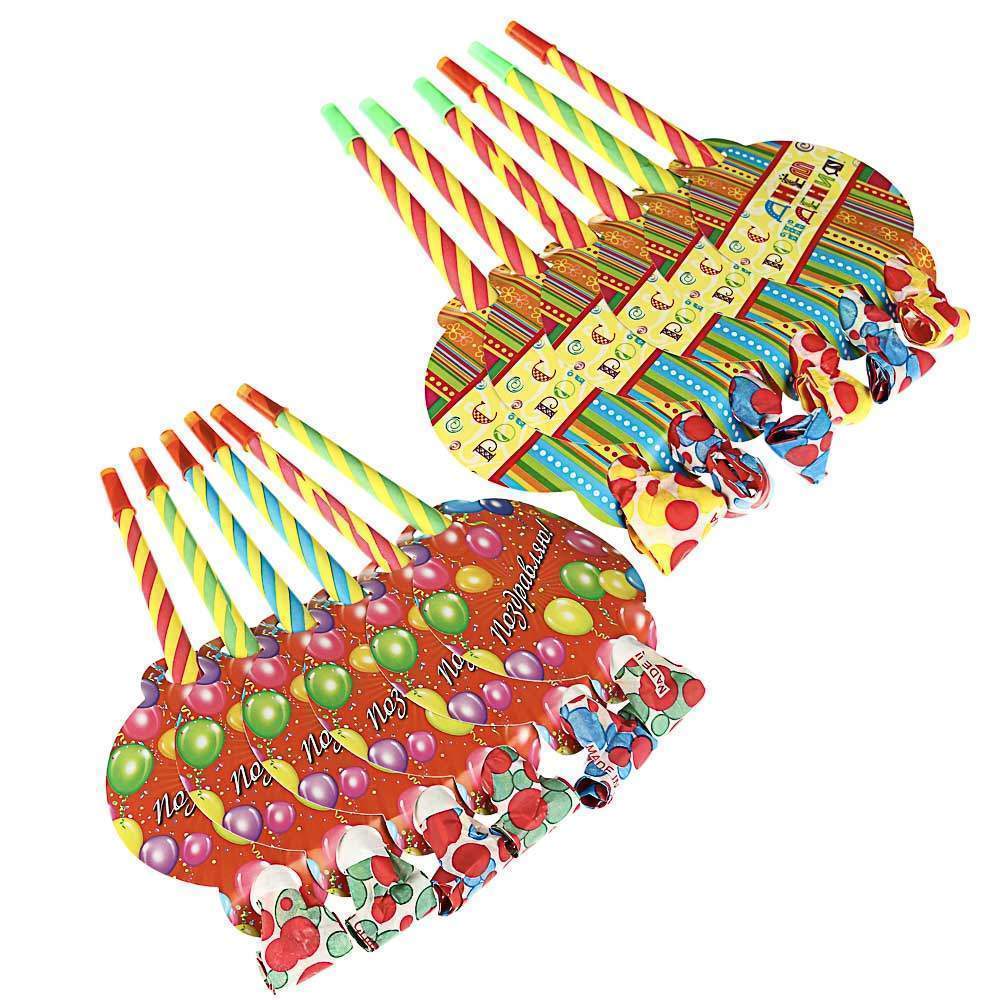 КАПИТАН ВЕСЕЛЬЧАК Набор гудков д/праздника 585-015 6шт бумага 20,5х3,5см 530154/146