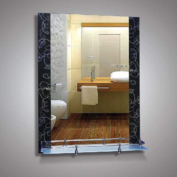 Зеркало  67х52см  46725в  + полка 50см  цветы на черном фоне