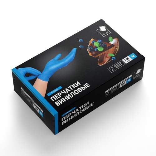 Перчатки виниловые синие  L 100шт VIN003C