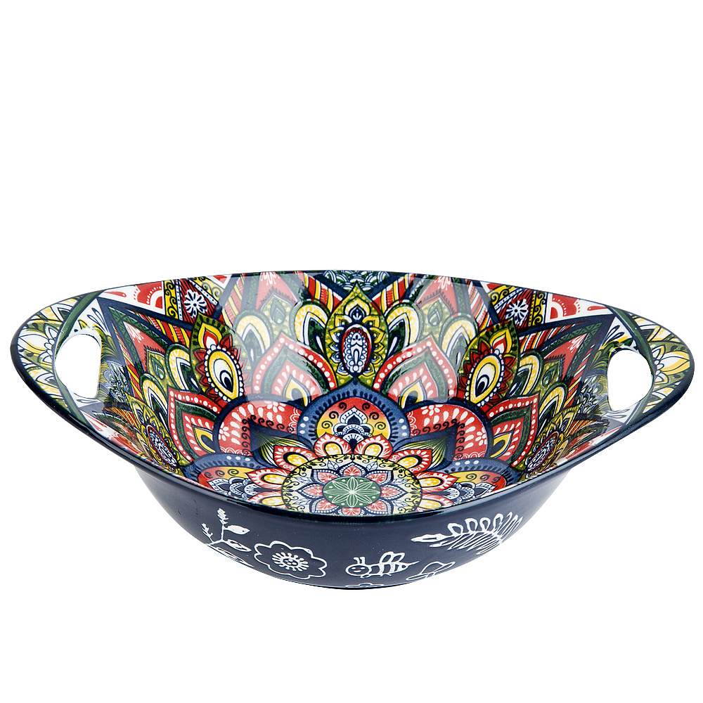 NOUVELLE HOME Arabesque синий Салатник 0860090 овальный с ручками 22,7х15,2х6,6см