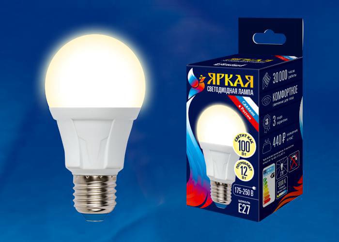 Лампа Uniel Palazzo LED-A60-12W/WW/E27/FR PLP01WH  теплый свет UL-00001526
