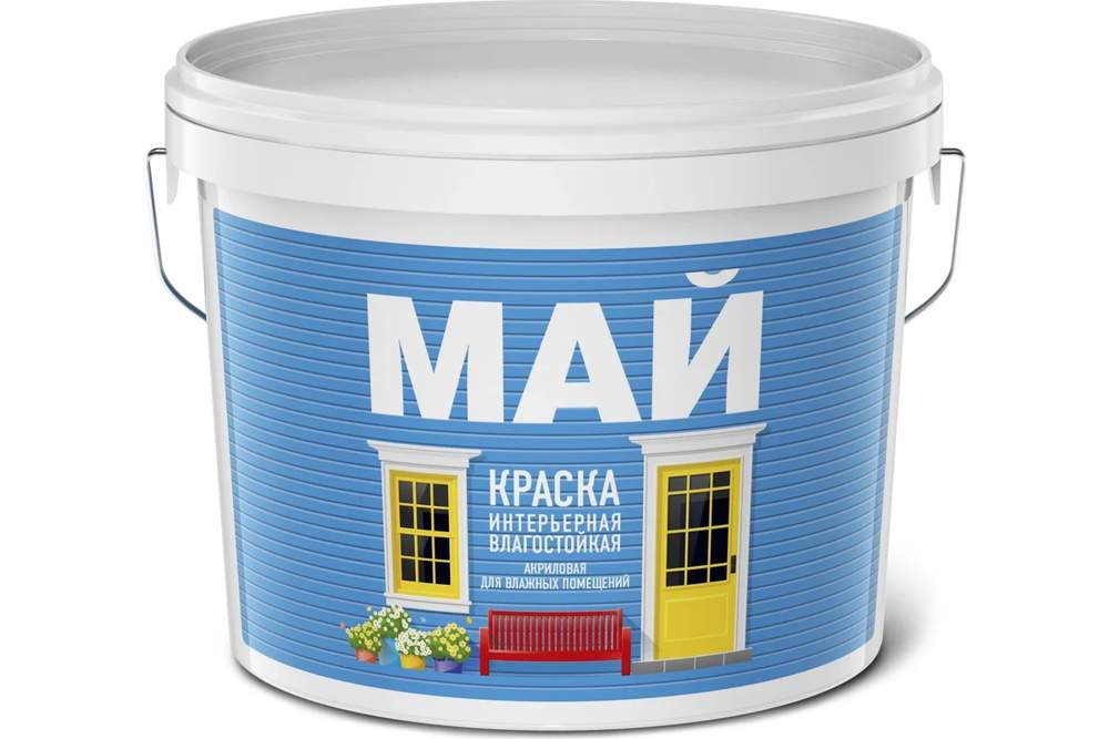 Краска МАЙ интерьерная влагостойкая белая ведро 13 кг