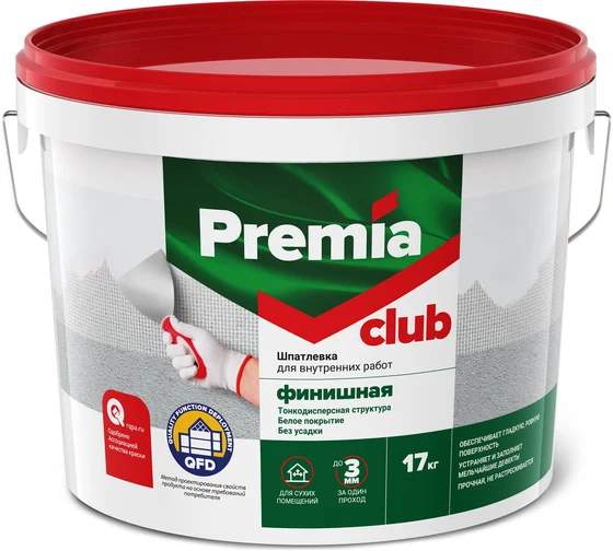 Шпатлевка PREMIA CLUB финишная для внутренних работ ведро 17 кг
