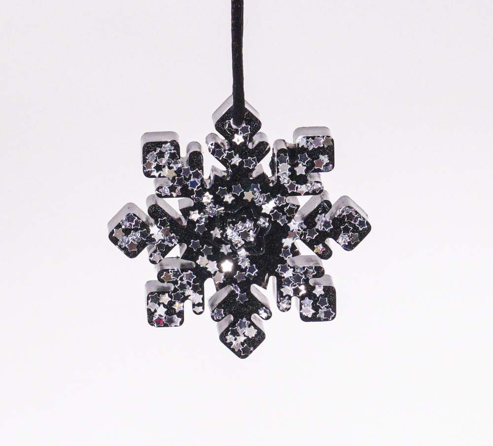 Украшение новогоднее СНЕЖИНКА  черная с серебром 6см