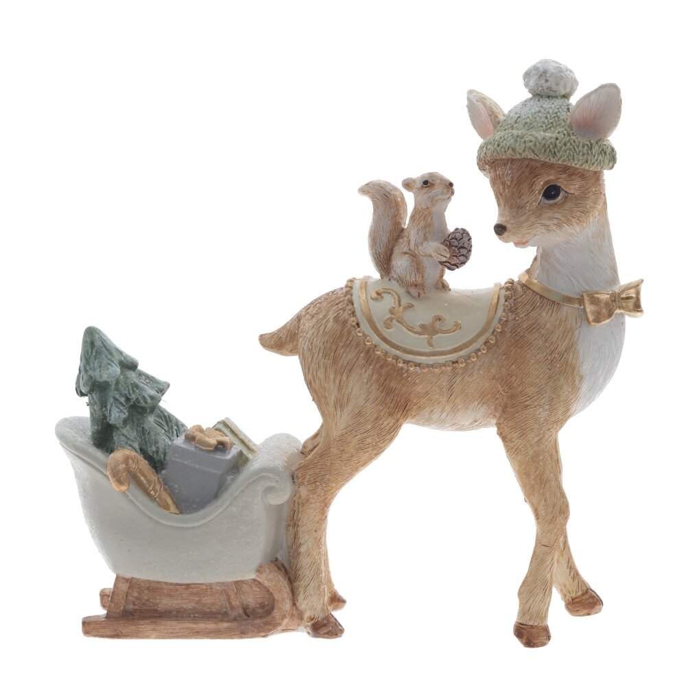 REMECO COLLECTION Фигурка 811069 Олененок с санками золото/мятный 16х4х15,5см (полимер)
