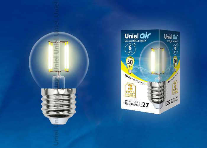 Лампа Uniel Air LED-G45-6W/WW/E27/CL GLA01TR  UL-00002203