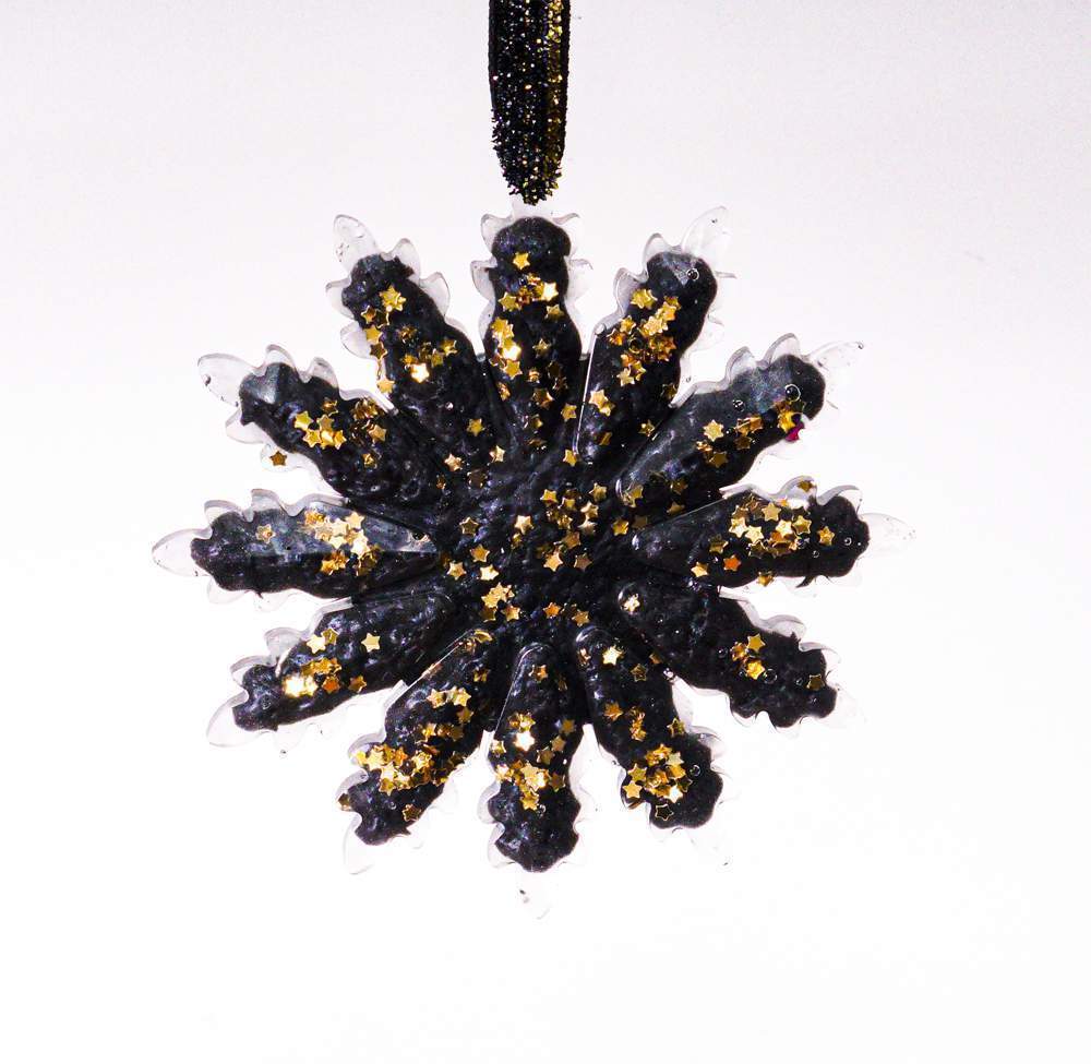 Украшение новогоднее СНЕЖИНКА 12 лучиков черная с золотом 11см