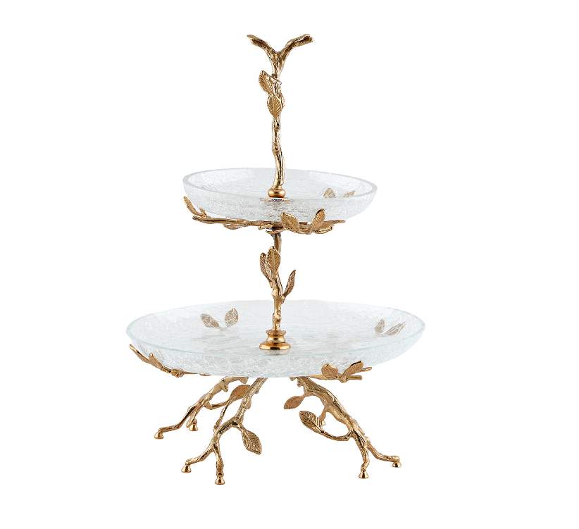 TAJ GLASS Белый обгез золото Этажерка 2-х ярусная 30,5х30,5х29см 65002/62840/N0011A