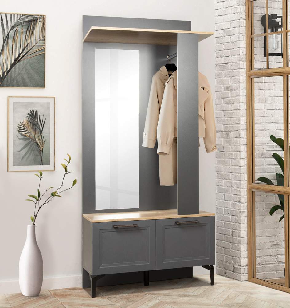 Шкаф д/прихожей "Кармен-2" (диамант серый/дуб каньон/пр.Masa decor диамант/зеркало) 