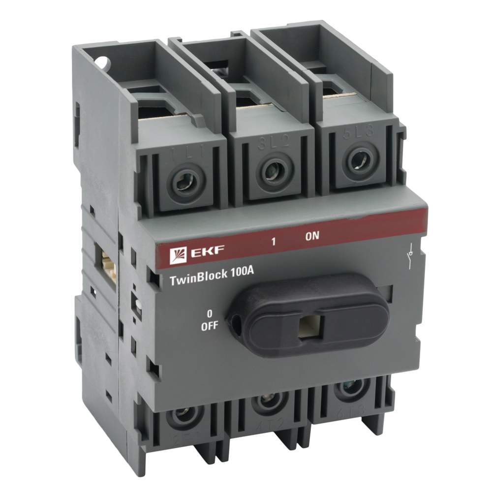 Рубильник EKF 3п 100А  с рукояткой упр. д/прямой уст. TwinBlock PROxima  tb-100-3p-f  453336