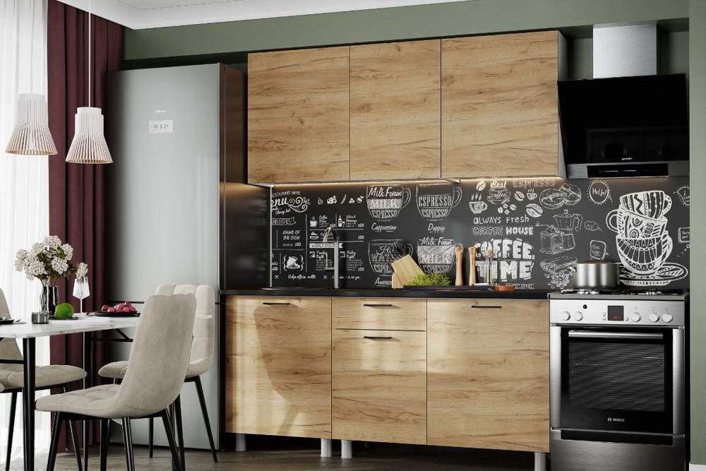 Кухня Лаванда 1,7м Серия 2 Белый/Дуб Делано/Черный мат. со столешн.