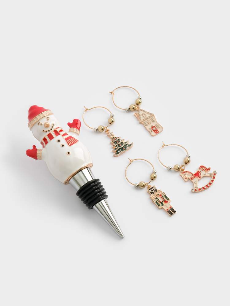 ANNA LAFARG Набор подвесок на бокалы+пробка д/бутылки Снеговик 5 предм. металл/стразы ANLAF-QFS-29