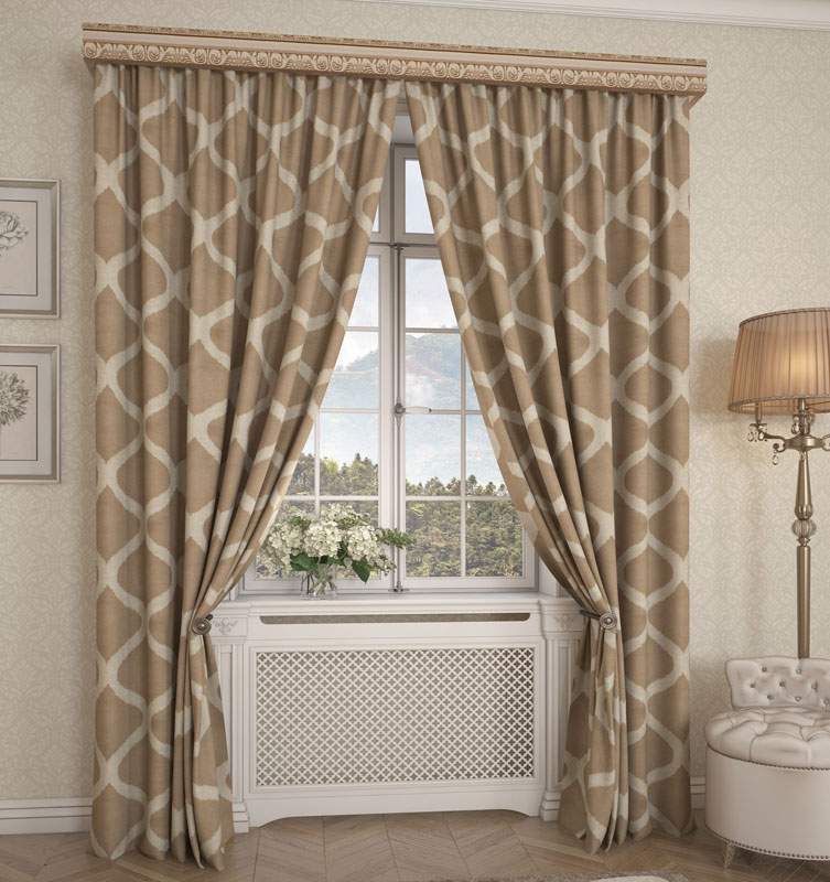 Штора  Портьерная  IL201-02 Жаккард  200х260  бежевая с узором,имитация льна (полиэстер)