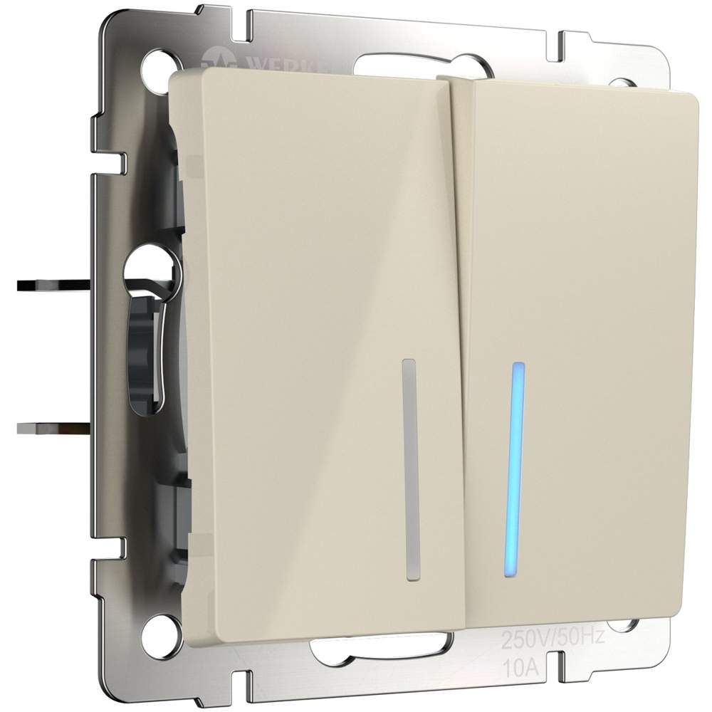 Выкл.  Frame 2-кл.проходной с подсв.  сл. кость  WL03-SW-2G-2WLED  -  W1122103