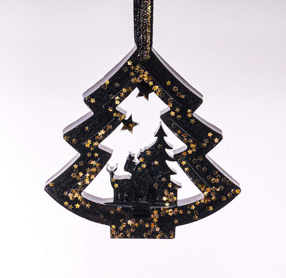 Украшение новогоднее ЕЛОЧКА черная с золотом 11см