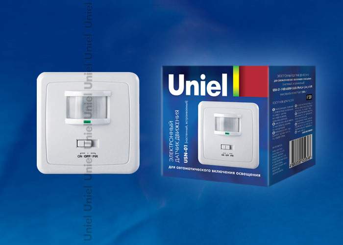 Датчик движения Uniel  USN-01-160R-1200W-3LUX-9M-0,6-1,5m/s-WH  10078