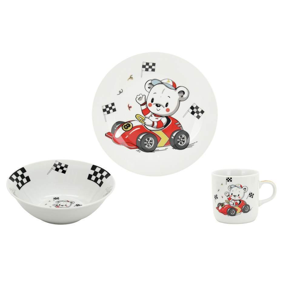 ФОКУС Набор детской посуды Медвежонок-гонщик 3пр. 3-691