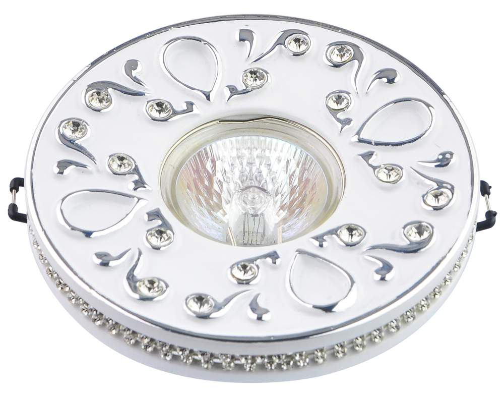Светильник галогенный FT 217 WNCH MR 16  хром+белый со стразами d120мм