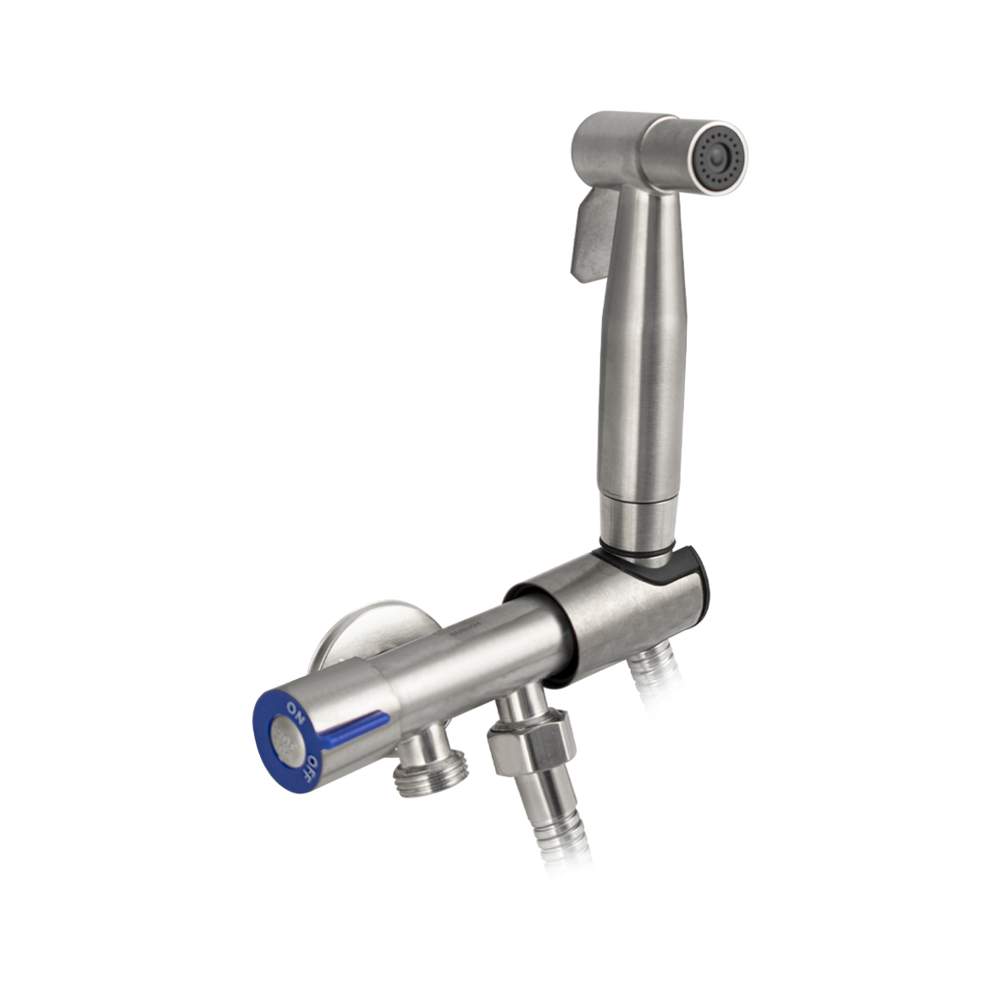 Набор биде МАК 2045 нерж.ст. матов. ,двойной шар.кран+лейка+шланг+кронштейн