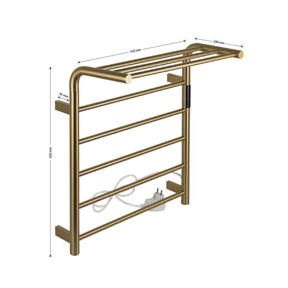 Полотенцесушитель электр. KRAFTTE золото матов. лесенка с полкой 530х620х295мм  44051