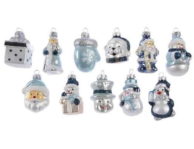 KAEMINGK Игрушка елочная 129518 Как в детстве микс/70мм 12 видов белый с синим и голубым (стекло)  