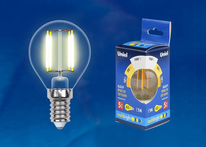 Лампа Uniel Multibright LED-G45- 5W/WW/E14/CL/MB  GLM10TR ШАР UL-00002369