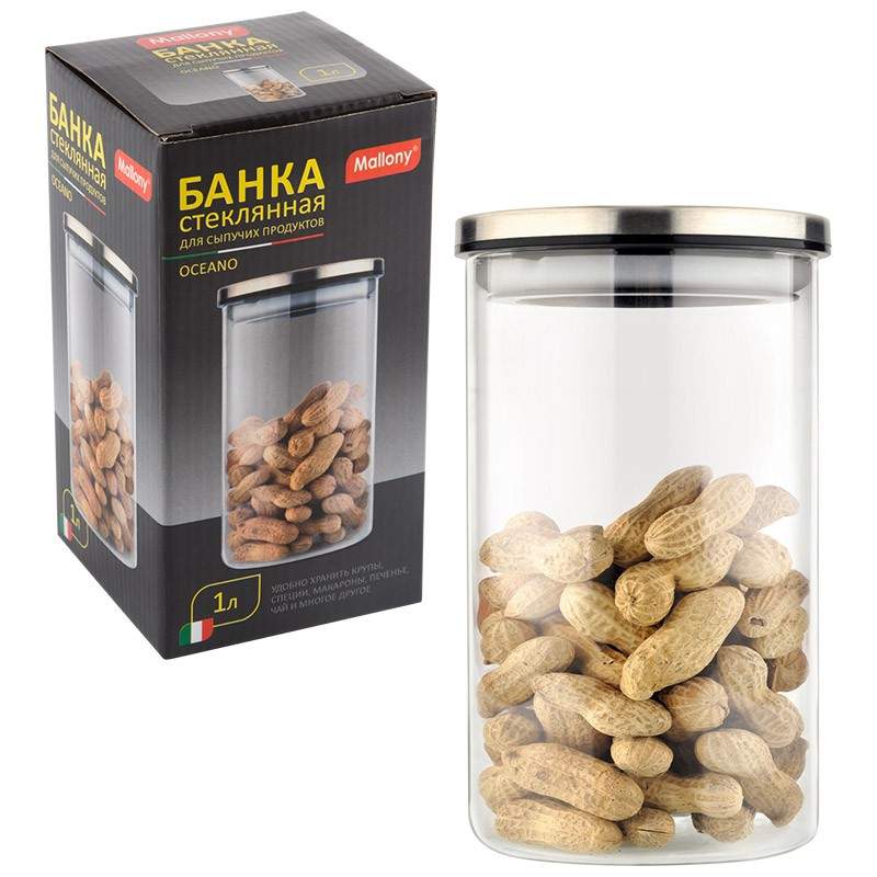 MALLONY Банка 4460 Oceano д/сыпучих 1л с крышкой, стекло