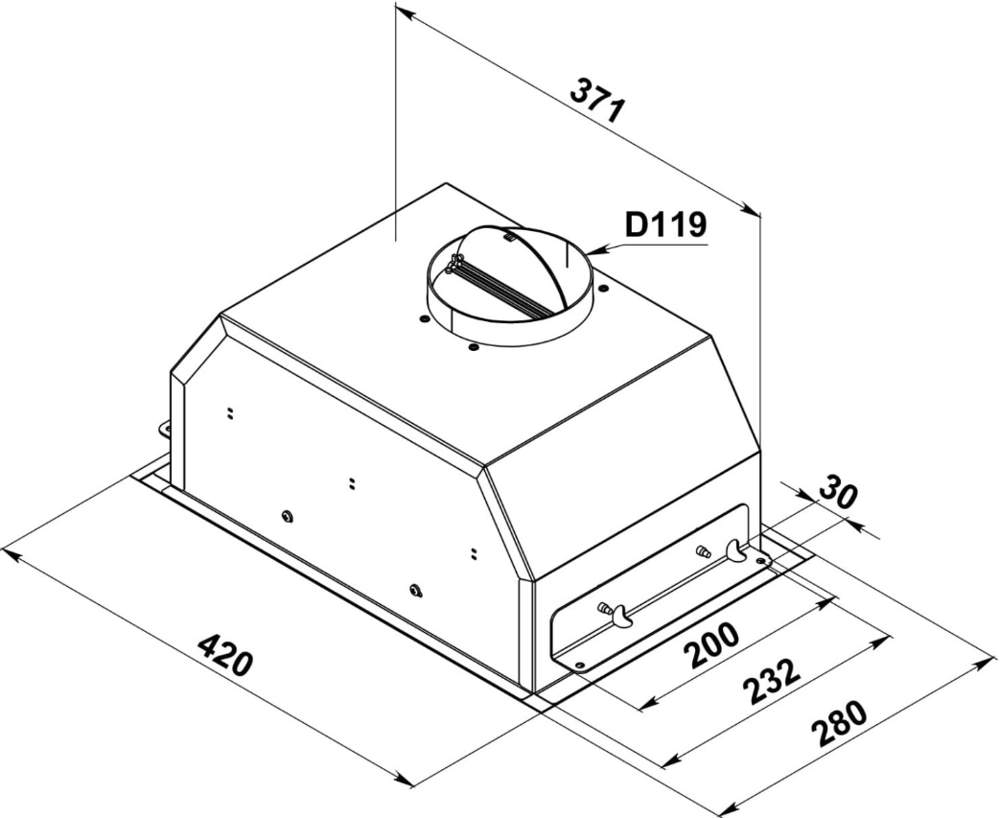 Kanzler полновстраиваемая вытяжка D 540 S 820м3, D 120, в шкаф 45 см
