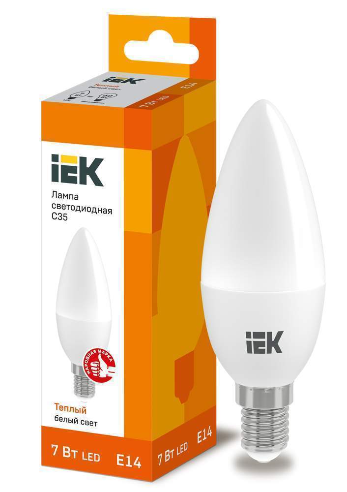 Лампа светодиодная ECO C35 7Вт свеча 3000К  E14  230В IEK LLE-C35-7-230-30-E14