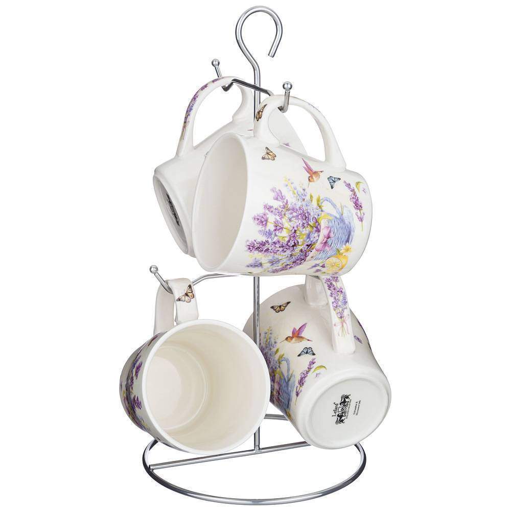 LEFARD Набор кружек 359-829 Прованс Лаванда 4шт 350мл на металлической подставке