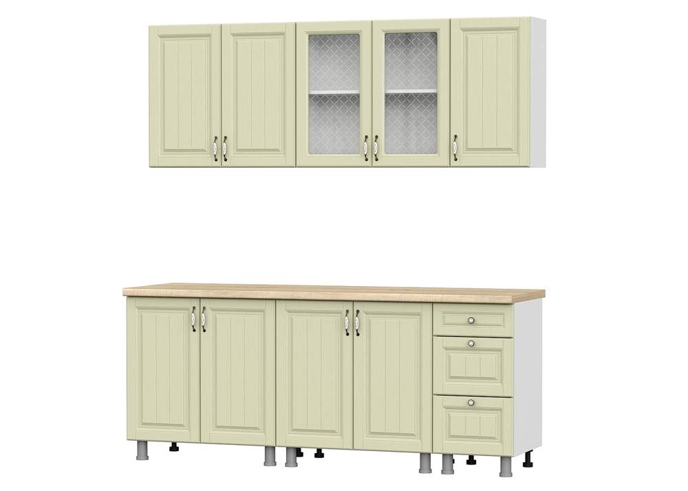 Кухня Прованс 2,0м Белый/фисташковый текст. б/столеш.