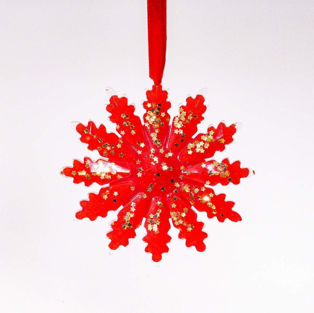 Украшение новогоднее СНЕЖИНКА 12 лучиков красная с золотом 11см