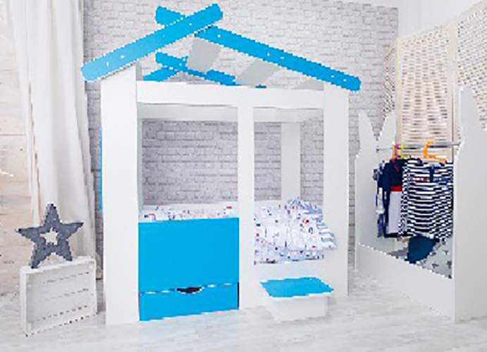 Кровать Детская "Теремок" ЛДСП с ящ.бирюза В188*Ш185*Г92