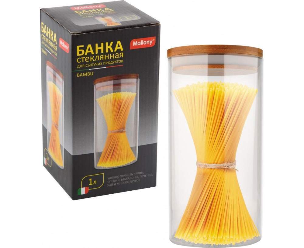 MALLONY Банка 4449 Bambu д/сыпучих 1л с крышкой, стекло